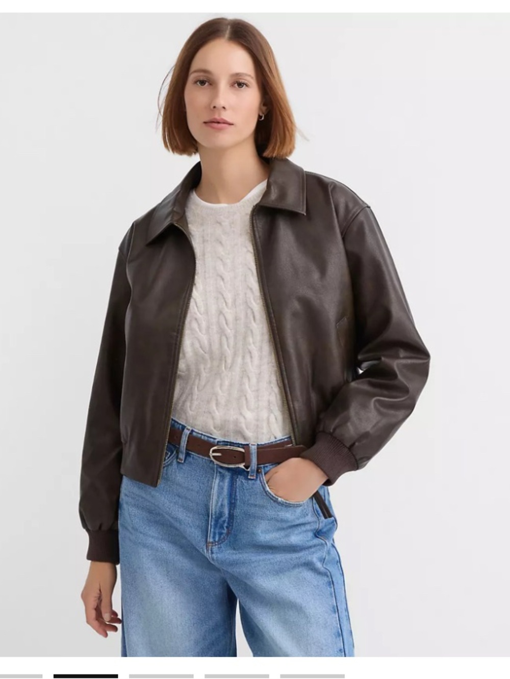 LOFT BNWT Pebble Brown Distressed Faux Leather Bomber Jacket